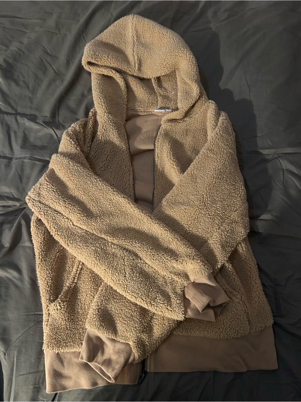 GAP Women's Teddy Sherpa Zip Hoodie in Tan